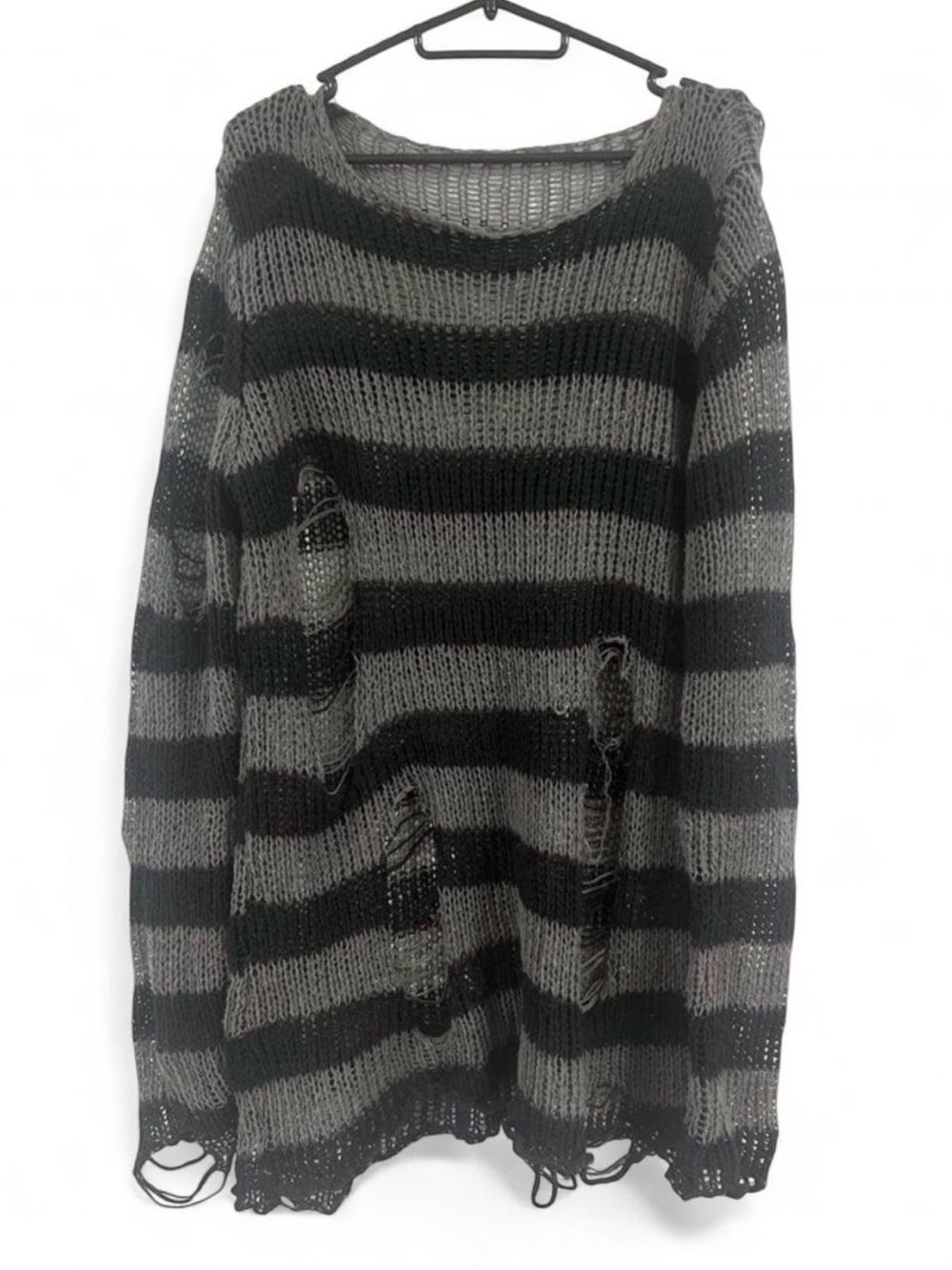 japanese distressed grey and black striped wool sweater size M